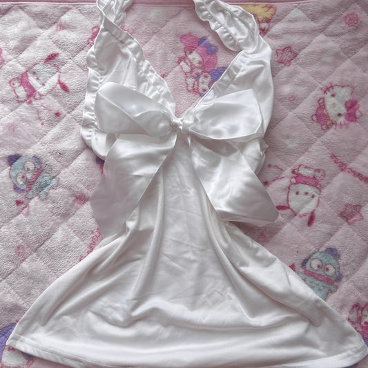 White bow halterneck top