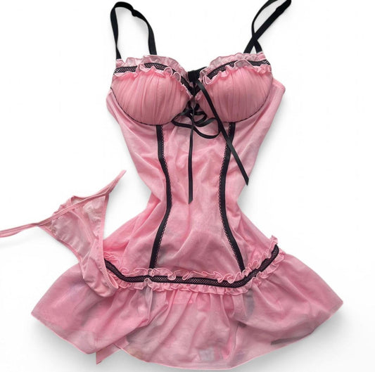 Pink & Black Babydoll Set